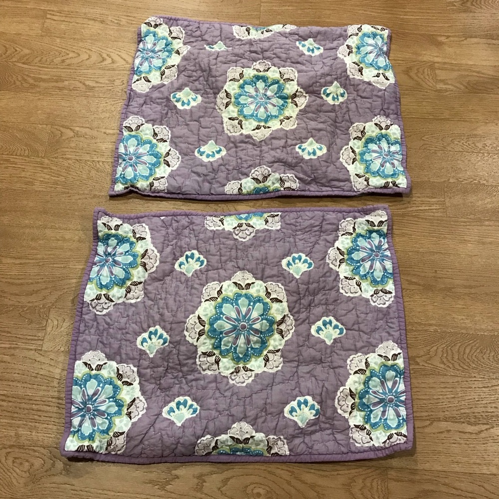 Pottery Barn Kids purple and blue quilted shams set of 2